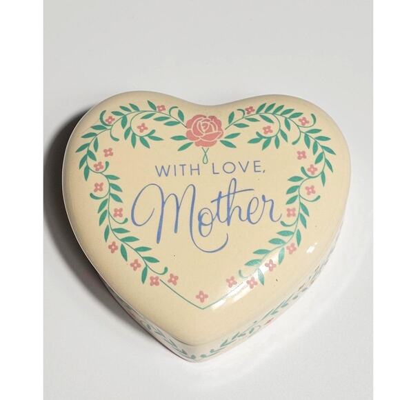 Vintage 1980s Ceramic Heart Trinket Box "With Love Mother" GrannyCore - Picture 1 of 7